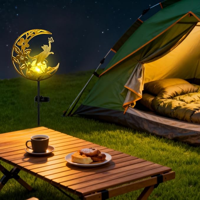 JOBOSI Moon Cat Waterproof Outdoor Cat Lover Solar Light for Garden, Yard, Patio Decor, Auto On/Off, Long-Lasting Battery, Unique Gift for Women Mom, Grandma, Christmas