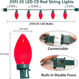 Vintage Christmas Lights Outdoor 25Ft C9 Valentines Day Light 25 LED Shatterproof Red String Light, Extendable Red | Lumora
