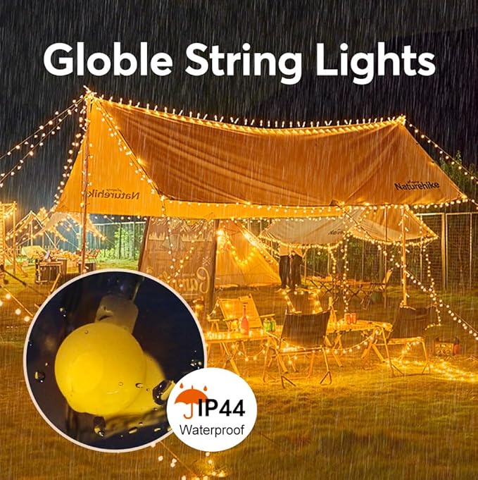 50 Stars & 50 Globes String Lights for Wedding, Party, Holiday Decor - 100 LED, 49.2ft, Remote Control, 8 Modes, IP44 Waterproof, Linkable Plug in Lights for Indoor Outdoor, Backyard, Celebration