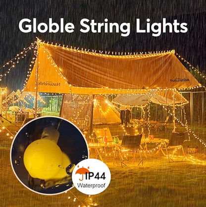 50 Stars & 50 Globes String Lights for Wedding, Party, Holiday Decor - 100 LED, 49.2ft, Remote Control, 8 Modes, IP44 Waterproof, Linkable Plug in Lights for Indoor Outdoor, Backyard, Celebration