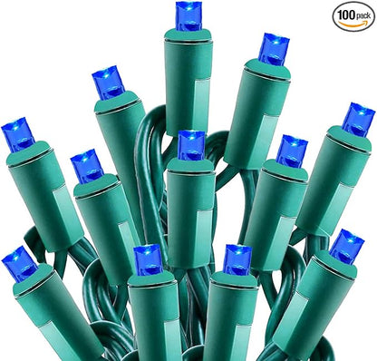 50ft 100 Counts Blue LED Outdoor Christmas Lights - Commercial Grade, Waterproof, Green Wire, Xmas Lights, IP65, UL