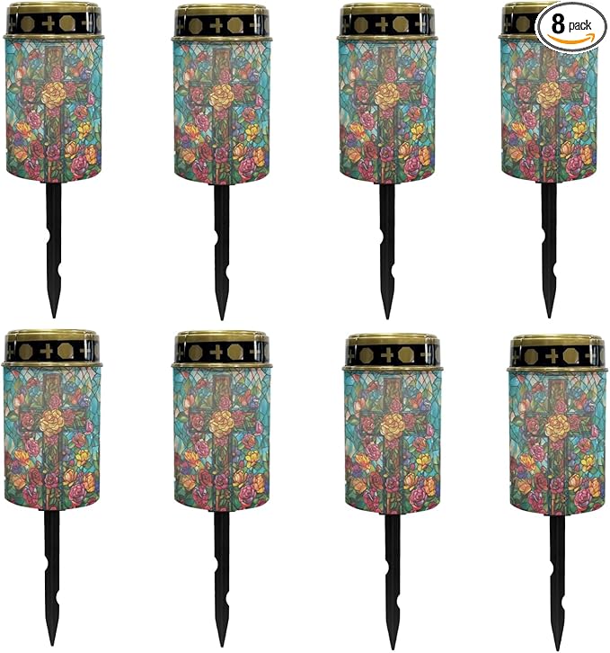 Floral-Cross Outdoor Solar Pathway Lights,Warm White Lantern Garden Lights Solar Powered Walkway Lights Waterproof Landscape Decoration Lighting for Yard Patio Driveway Table Lamp