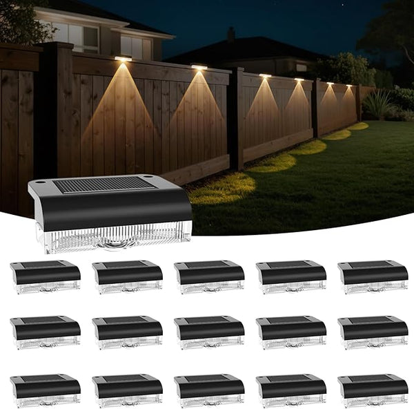 Solar Fence Lights Outdoor, 16 Pack Fence Light Solar Powered, Deck Lights Waterproof Led for Garden, Backyard | Lumora