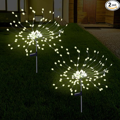 2 Pack Solar Firework Lights Outdoor, 175 LED Garden Lights with 2 Modes, Waterproof DIY Copper Wire Solar Starburst Light for Yard Wedding Patio Halloween Christmas Decor（Warm White）