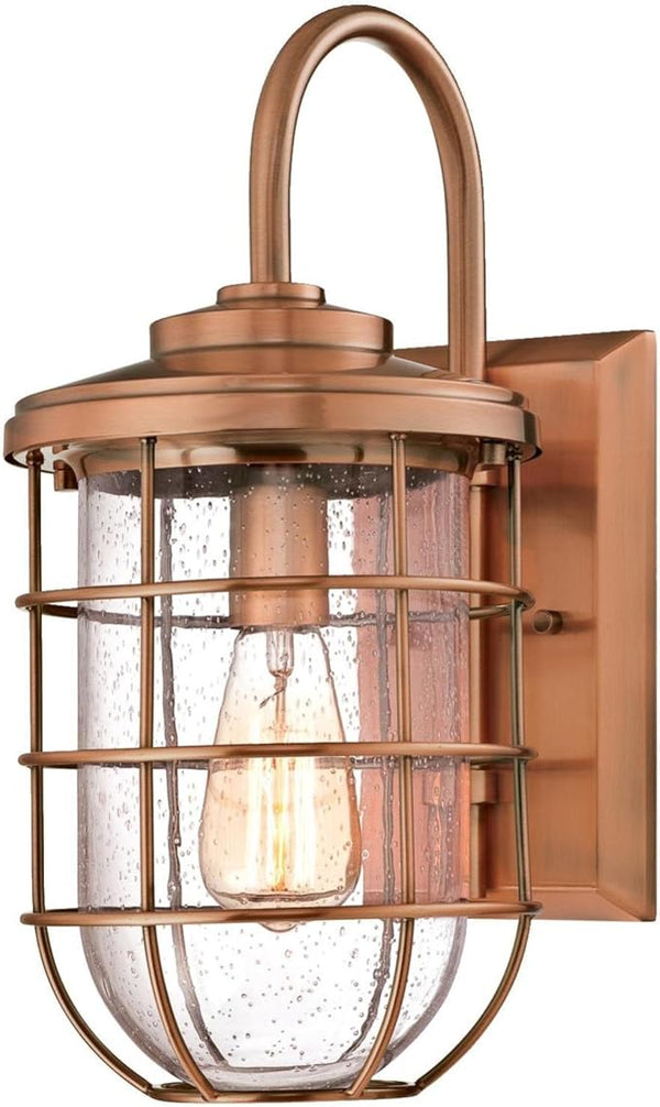Westinghouse 6347900 Ferry One-Light Outdoor Wall Fixture, Washed Copper Finish with Clear Seeded Glass, | Lumora