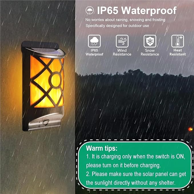 QUQUQ Solar Pathway Lights Solar Powered LED Flame Light Wall Mounted Outdoor Garden Dusk to Dawn Yard Patio Decor(1 Pack)