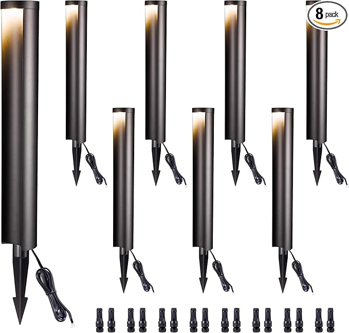LED Pathway Lights Wired, 12V Landscape Path Lights, Low Voltage Outdoor Waterproof, 5W 200LM Black Aluminum for Lawn Garden 8 Pack