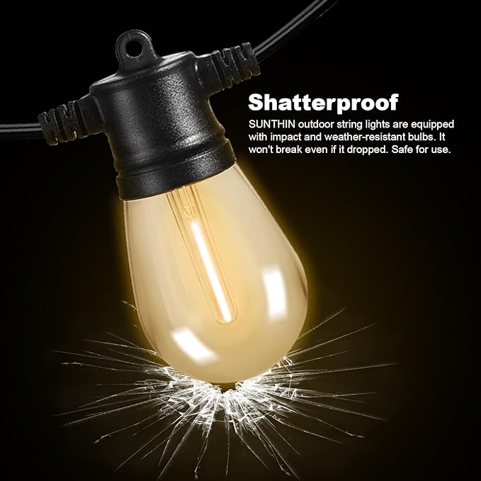 SUNTHIN Outdoor String Lights, 96FT Patio Lights with 32 LED Shatterproof Bulbs, Hanging for Outside, Garden | Lumora