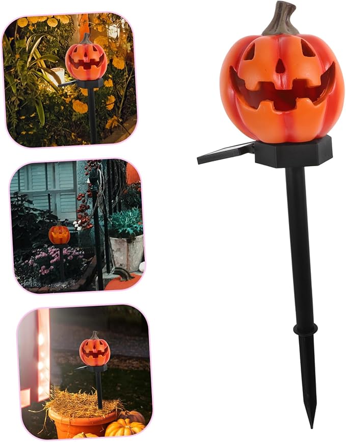 TOYANDONA Solar Powered Pumpkin Pathway Light Outdoor Garden Landscape Stake Lantern for Halloween Decoration Solar Path Lights for Patio Lawn Installation