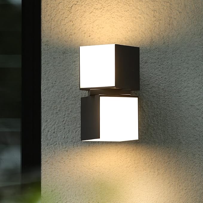 LUTEC Cuba 3000K 1100LM LED Porch Wall Light Outdoor, Modern Exterior Lights Fixture Wall Sconce, Waterproof Front Door Wall Lighting Wall Lantern for House, Patio, Garage, Entryway-Grey