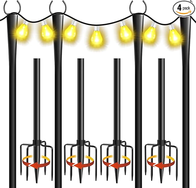4 Pack 10Ft String Light Poles, Metal Poles with Fork for Outside Lights,Outdoor Metal Light Stand with Fence | Lumora