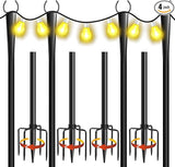 4 Pack 10Ft String Light Poles, Metal Poles with Fork for Outside Lights,Outdoor Metal Light Stand with Fence | Lumora