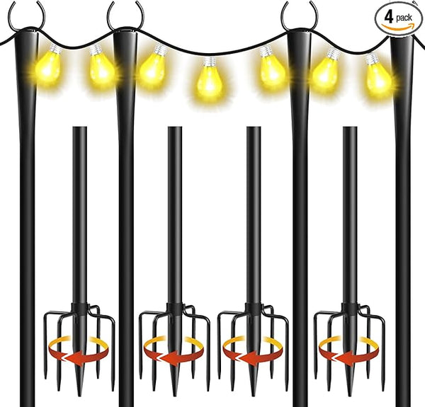 4 Pack 10Ft String Light Poles, Metal Poles with Fork for Outside Lights,Outdoor Metal Light Stand with Fence | Lumora