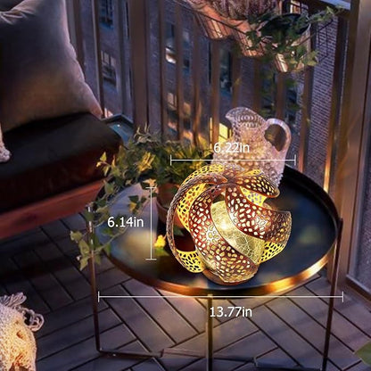 Solar Lights Outdoor - Ramadan Decor for Outside Garden, Hollow Light With Glass Globe, Lantern Gardening Gifts for Women, Mom, Pathway, Balcony, Tabletop Decoration