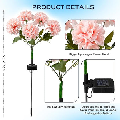 2 Pack Solar Garden Lights Outdoor, LED Colorful Waterproof Solar Powered Hydrangea Flowers Landscape Lights for Patio, Outside Yard, Pathway Decorative, Décor, Two Lighting Modes