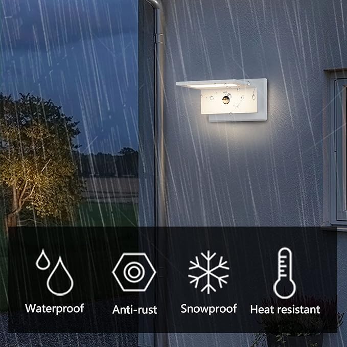 Motion Sensor Outdoor Wall Light 2 Pack White LED Exterior Porch Light Fixture for House Garage Patio Modern Wall Mount Lamp IP54 Waterproof 680LM 10W