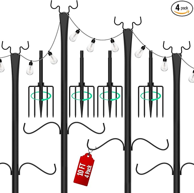 Birdream 4 Pack 10FT String Light Poles for Outside with Shepherd's Hook, Metal Pole - Outdoor Lighting Accessory | Lumora