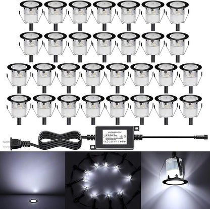 Low Voltage LED Deck Light Kit Stainless Steel Waterproof Recessed Wood Decking Stairs Garden Yard Patio Decor Lamp Outdoor Black Border LED Lighting (Cool White, 30pcs)