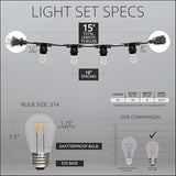 15' FlexFilament LED S14 Edison Bulb Shatterproof Commercial Outdoor Patio Lights, 10 Lights, 18" Spacing | Lumora