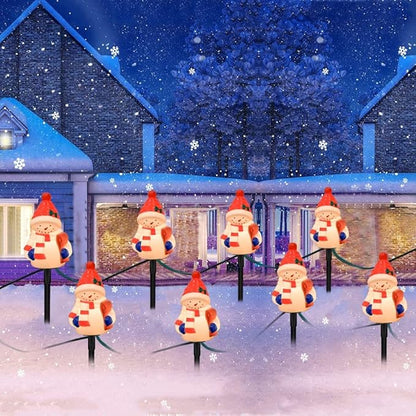 Christmas Snowman Pathway Stakes Lights 7Ft C7 Outdoor Landscape String Light with 4 Snowman Driveway Markers(E12 Base 5w) for Patio Yard Garden Lawn Decoration 1 Pack, White