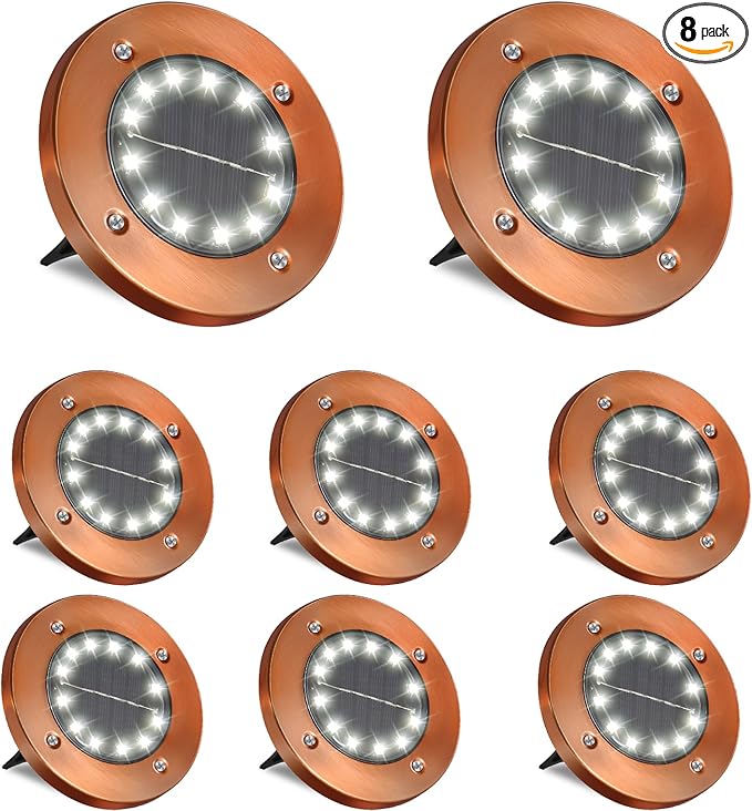 HOFLY Outdoor In-Ground Solar Landscape Lights - 8 Pack, 12 LED, White Light for Pathway, Yard, Patio, Walkway | Lumora