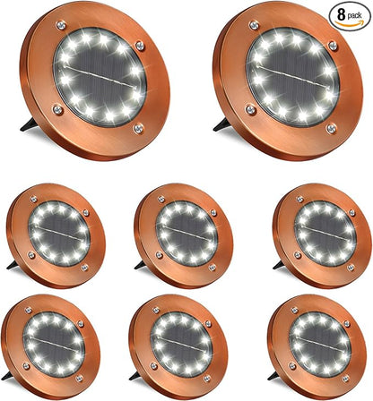 HOFLY Outdoor In-Ground Solar Landscape Lights - 8 Pack, 12 LED, White Light for Pathway, Yard, Patio, Walkway