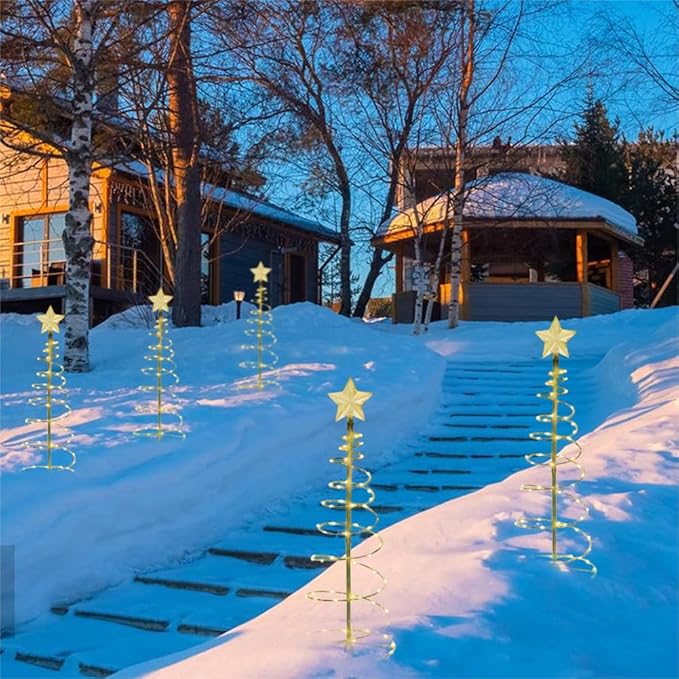 4 Pack 2 FT Solar Christmas Tree Lights Outdoor Christmas Decorations Waterproof Outdoor Light Up Xmas Pathway Markers with Stake for Christmas Outside Yard Lawn Pathway Walkway (Classic, 6)