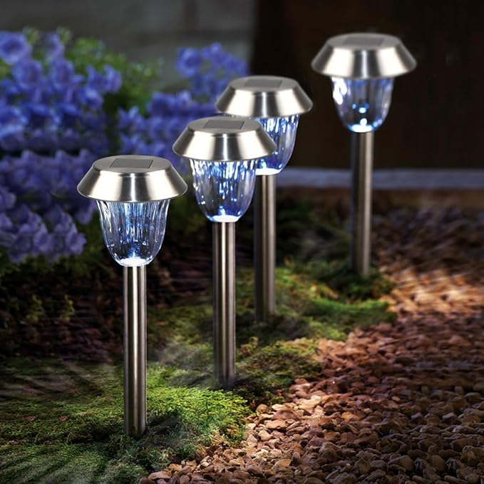 DOITOOL Solar Stainless Steel LED Ground Plug Light White Solar Garden Lawn Lamp Outdoor Landscape Path Lighting for Yard and Patio