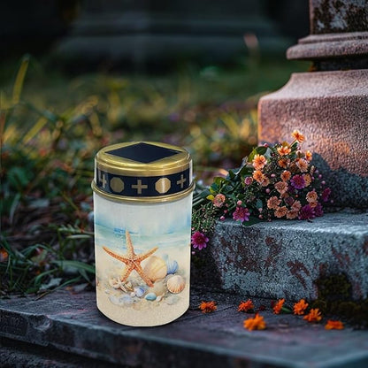 ZOUTAIRONG Solar Light for Cemetery Grave Solar Pathway Lights, Starfish Shell Design Yard Patio Landscape Lighting Warm Pathway Lights Spotlights-2 Pack