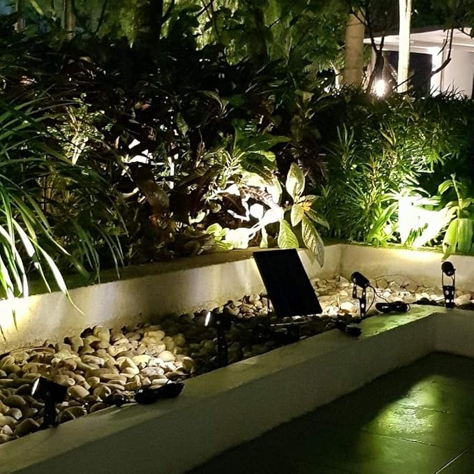 4-Spotlight Mini 50X Solar-Powered LED Spotlight (Cool White LED), Black Finish, Outdoor Garden Yard Landscape | Lumora