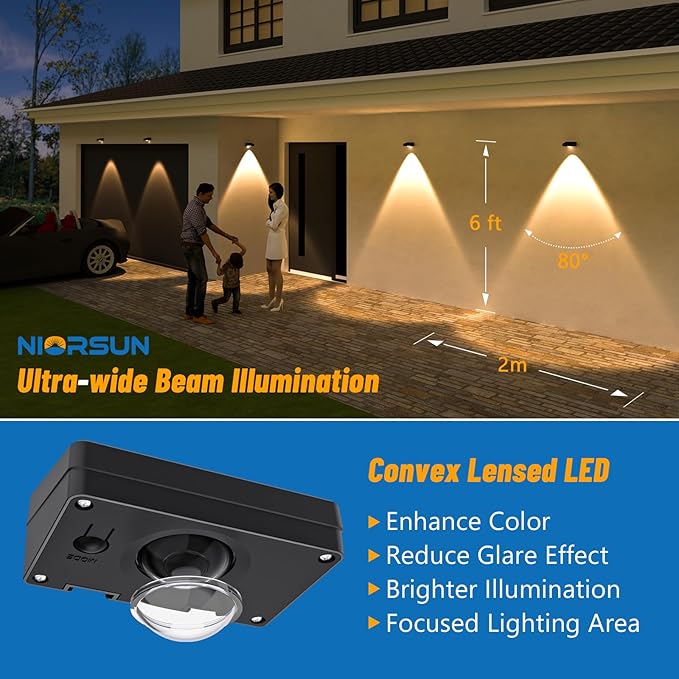 NIORSUN Solar Fence Lights Outdoor Waterproof,Warm & Cool White RGB,12 Pack LED Spot Lens Deck Lights 9 Mode,Solar Powered Wall Lighting Decor for Outside Patio Step Backyard Railing Pool Black
