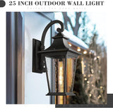 Emliviar 25 Inch Exterior Lighting Fixture, Black Outside Lights for House, Outdoor Wall Lantern with Water Ripple | Lumora