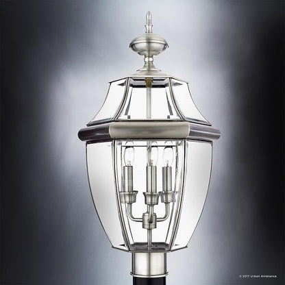 Urban Ambiance Luxury Colonial Outdoor Post Light, Large Size: 23" H x 12.5" W, with Tudor Style Elements, Versatile Design, Classy Aged Silver Finish and Beveled Glass, UQL1151