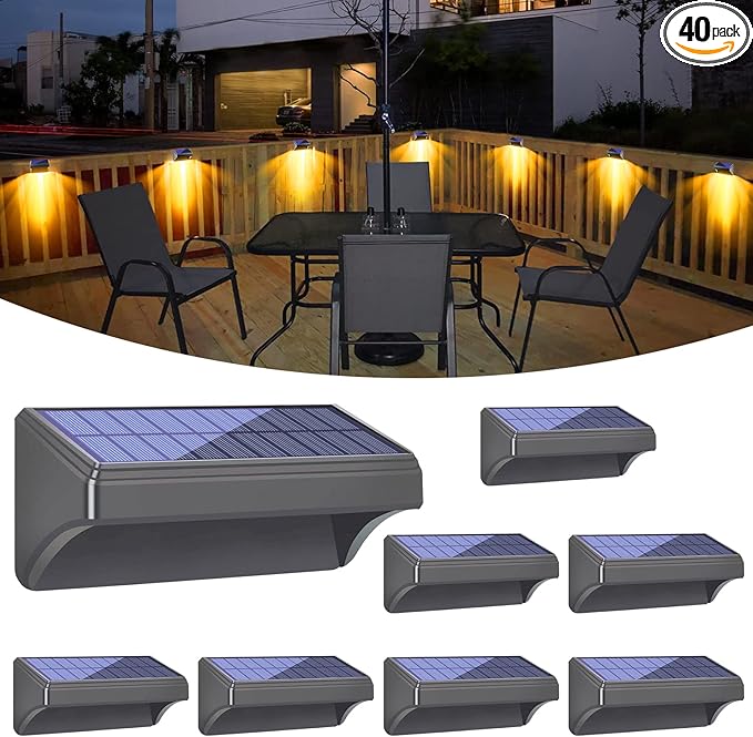 Bridika Solar Fence Lights - Outdoor Waterproof Warm White & Daylight White LED Solar Lights for Backyard, Deck, Stair Handrail and Wall (8 Packs, Plus Size)