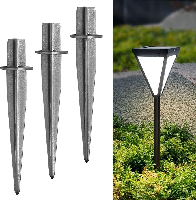 16 PCS 5.3 Inch Solar Light Stakes, Silver Spikes Metal Pathway Stakes, LED Light Ground Spikes for Garden | Lumora