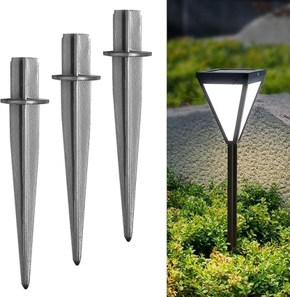 16 PCS 5.3 Inch Solar Light Stakes, Silver Spikes Metal Pathway Stakes, LED Light Ground Spikes for Garden Decoration