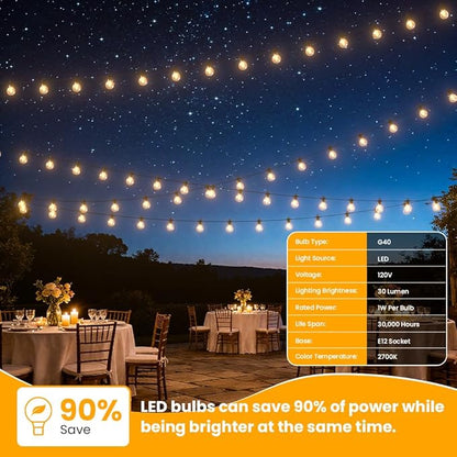 LED Outdoor String Lights, 100FT Patio Lights Outdoor Waterproof with 50+2 Shatterproof G40 Edison Globe Bulbs, 2700K Warm White Hanging Light, Dimmable Light for Outside Backyard Garden Bistro Porch