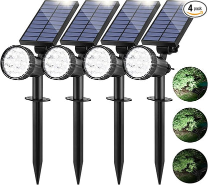 4-Pack Solar Spot Lights for Outside, 30LEDs Solar-Powered Lights Outdoor with 3 Modes, Landscape Lighting Waterproof, Spotlights Auto ON/OFF for Garden Pool Tree Pathway Wall Driveway(Cool White)