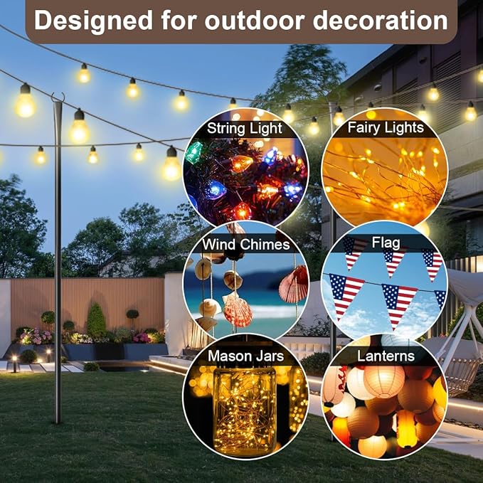 4 Pack String Light Poles for Outdoor,Metal Light Hanging Pole Outside with Fork,Light Stand for Patio, Pergola | Lumora