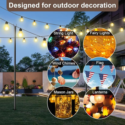 2 Pack 10FT Lighting Hanging Pole for Outside, Waterproof Hardened Metal Outdoor String Light Poles for Patio, Garden, Bistro, Wedding, Parties