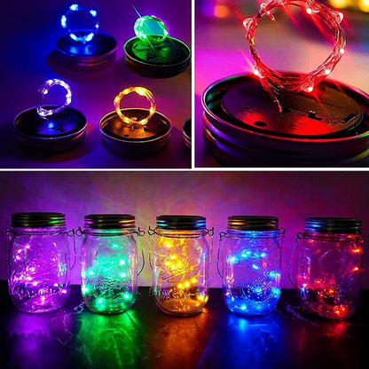 ANGMLN Solar Mason Jar Lights Lids, 10 Pack 30 LED Solar Fairy Lights for Regular Mouth Mason Jars, Outdoor Hanging Jar for Garden Yard Decor, Wedding Christmas Gifts (Jars Not Included), 5 Colors