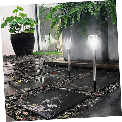 6pcs Solar Path Lights Outdoor Lamps Stainless Steel White LED Garden Landscape Lighting for Driveway and Lawn Decoration