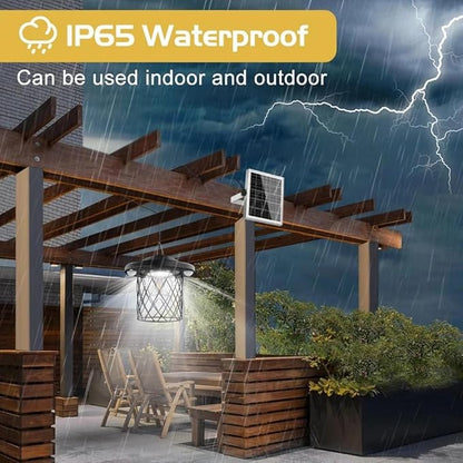 Solar Lights Indoor Outdoor Solar Powered Shed Light with Switch Remote Timer 3 Color IP65 Waterproof Pendant for Barn Gazebo