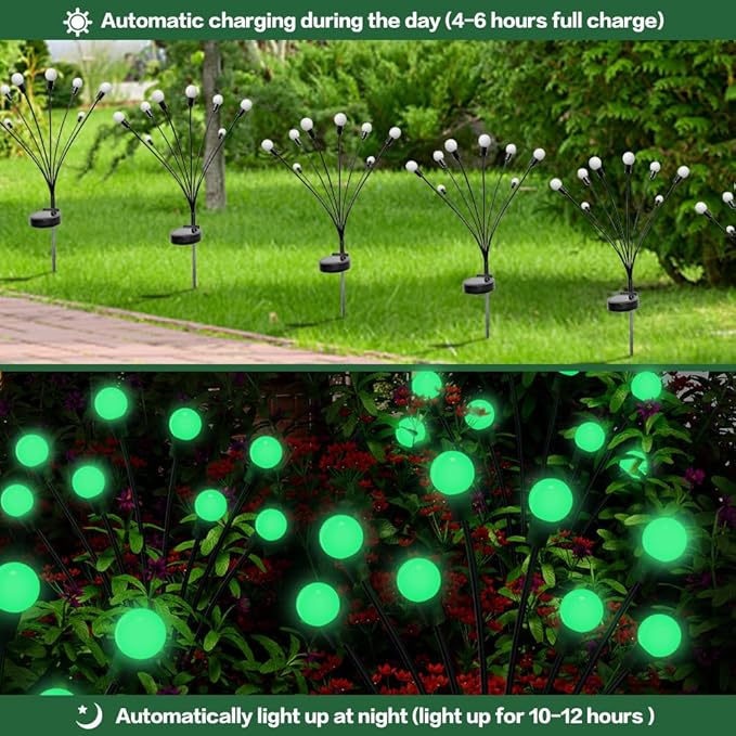Halloween Decorations Solar Spooky Lights Outdoor - 2PACK 16LED Wind Dance Green Swaying Firefly Lights with Halloween Party Decor, Outdoor Waterproof Solar Garden Lights for Yard Patio Home Decor
