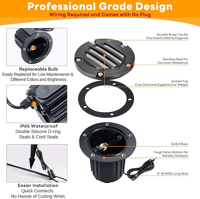 Gardenreet Landscape Well Light - Brass Low Voltage Ip65 Waterproof In-Ground Lighting, 12V LED Wired Outdoor | Lumora