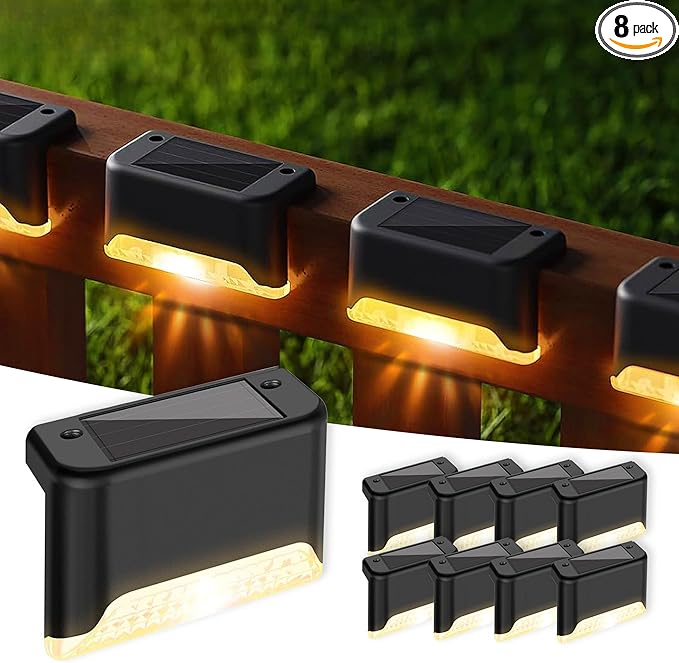 Solar Deck Lights Outdoor, Solar Step Lights Waterproof Led for Outdoor Stairs, Gutter Lights, Step, Fence, Yard, Patio, and Pathway (Warm White) (8 Packs)