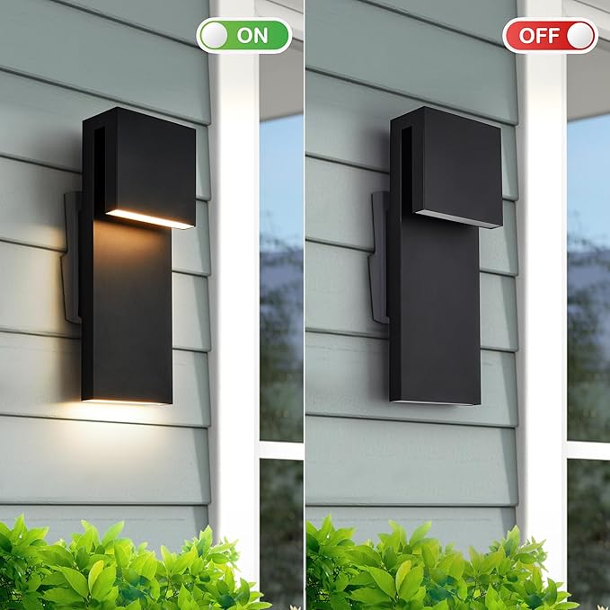 Modern Porch Lights with 2 Pack,Outdoor Indoor Integrated LED Wall Lights,2-Light Total 17W,3000K, Textured Black Finish,Outside Lights Waterproof for House Front Door Patio Garage