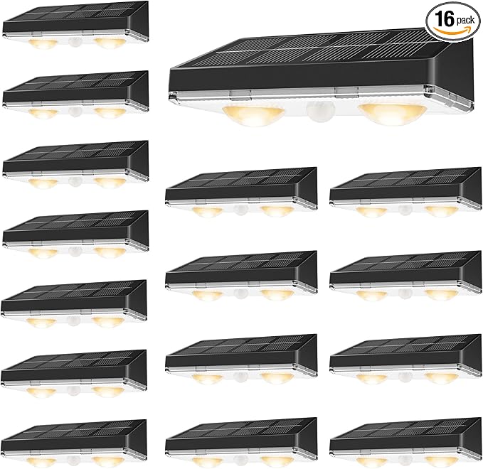 VOLISUN Solar Fence Lights, 16 Pack Solar Powered Fence Lights Outdoor with Warm White LED Spot Lens, IP65 | Lumora