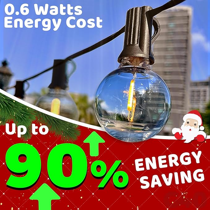 10FT LED Outdoor String Lights - Waterproof Patio Lights Shatterproof G40 Edison Globe Bulb, Connectable Hanging | Lumora