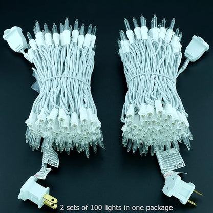 YULETIME 200 Clear Christmas Lights, Pack of 2 Sets 33 Feet 100 Count UL Certified Incandescent String Lights (Clear - White Wire)